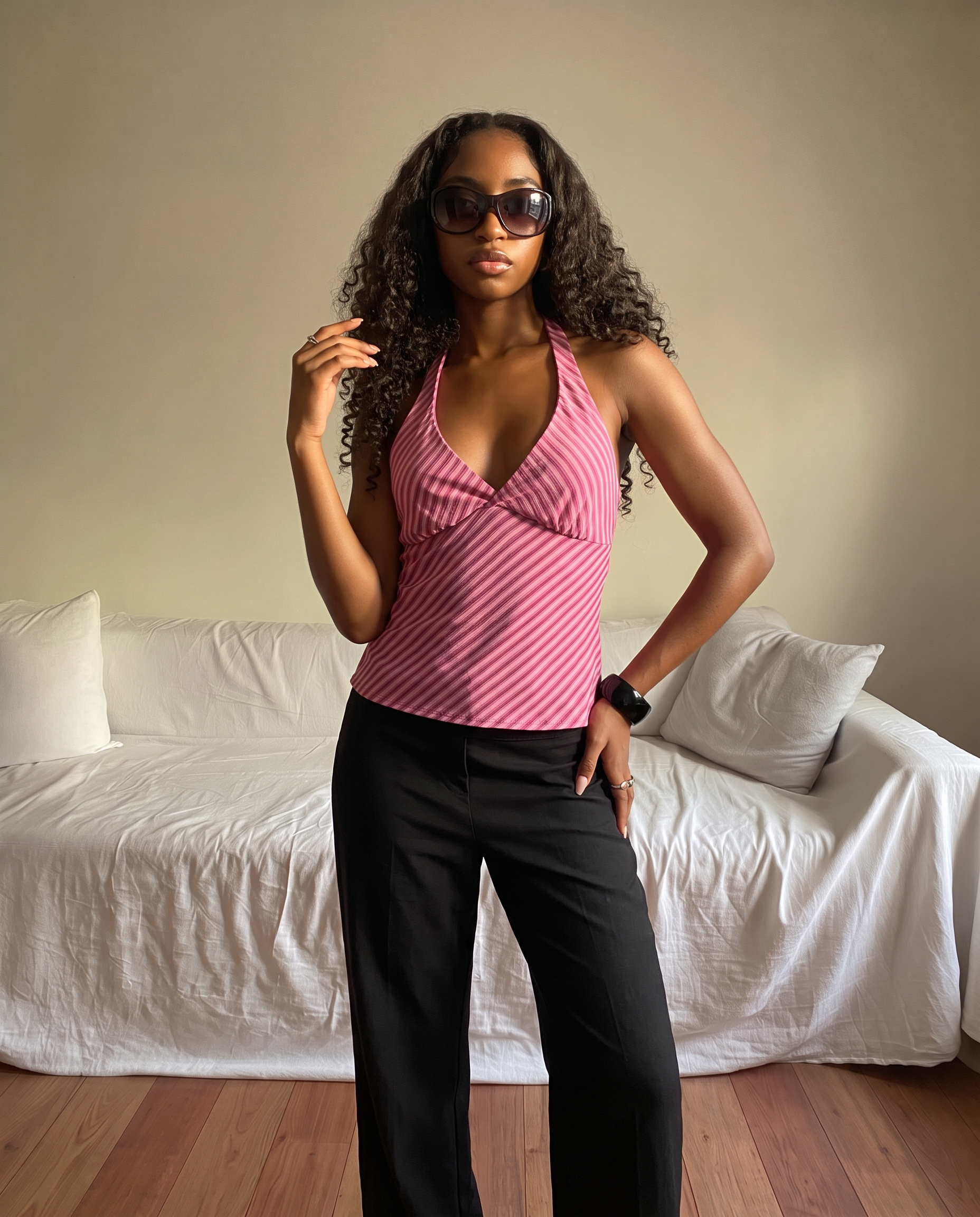 Us Golden Drift Halter Top Pink Stripe