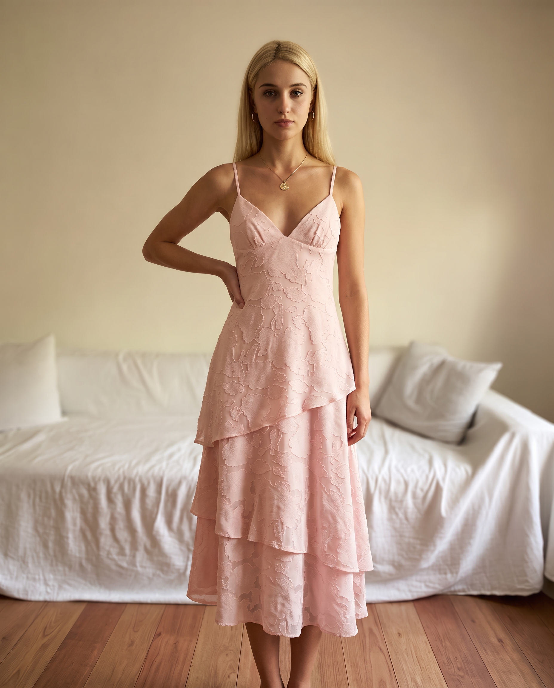 Us Lyricah Tiered Tie Back Maxi Dress Pink
