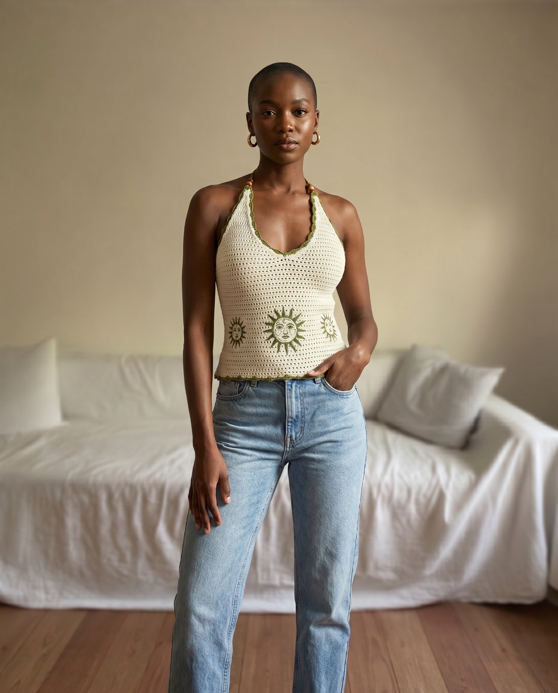 Us ROMWE Hippie Vacation Inspired Nature-Themed Jacquard Plus Size Halter Neck Knit Top | SHEIN USA