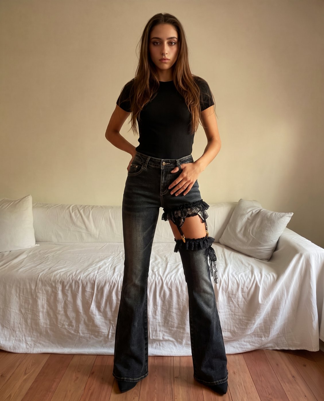 Us ROMWE J-Fashion Y2K Harajuku Gyaru Y2K Lace Patchwork Low Waisted Cross Design Vintage Skinny Super Low Waist Women Jeans | SHEIN USA