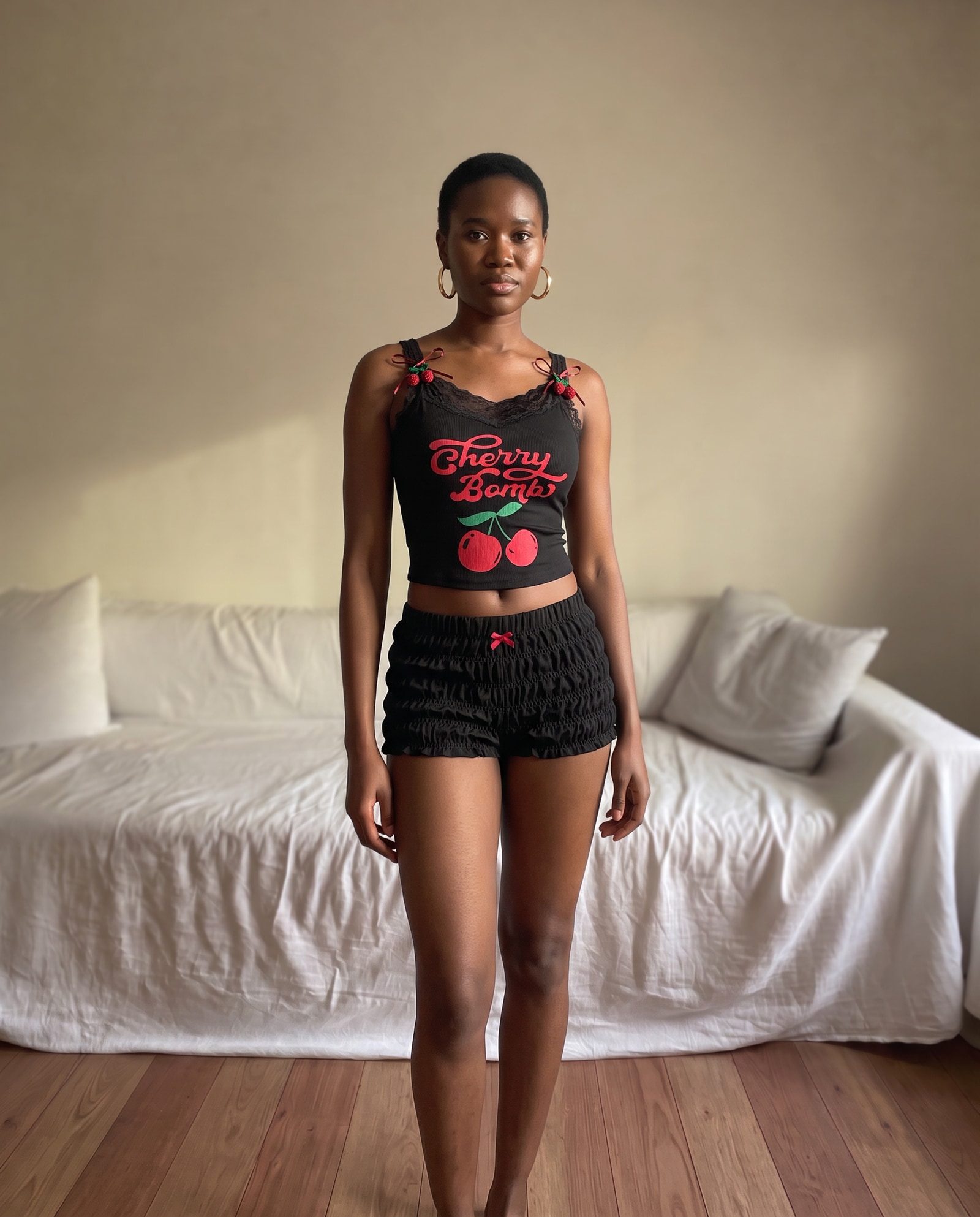 Us ROMWE Kawaii 2pcs/Set Plus Size Women Cherry Print Lace Splice Spaghetti Strap Camisole Top And Ruched Super Short Shorts, Casual | SHEIN USA