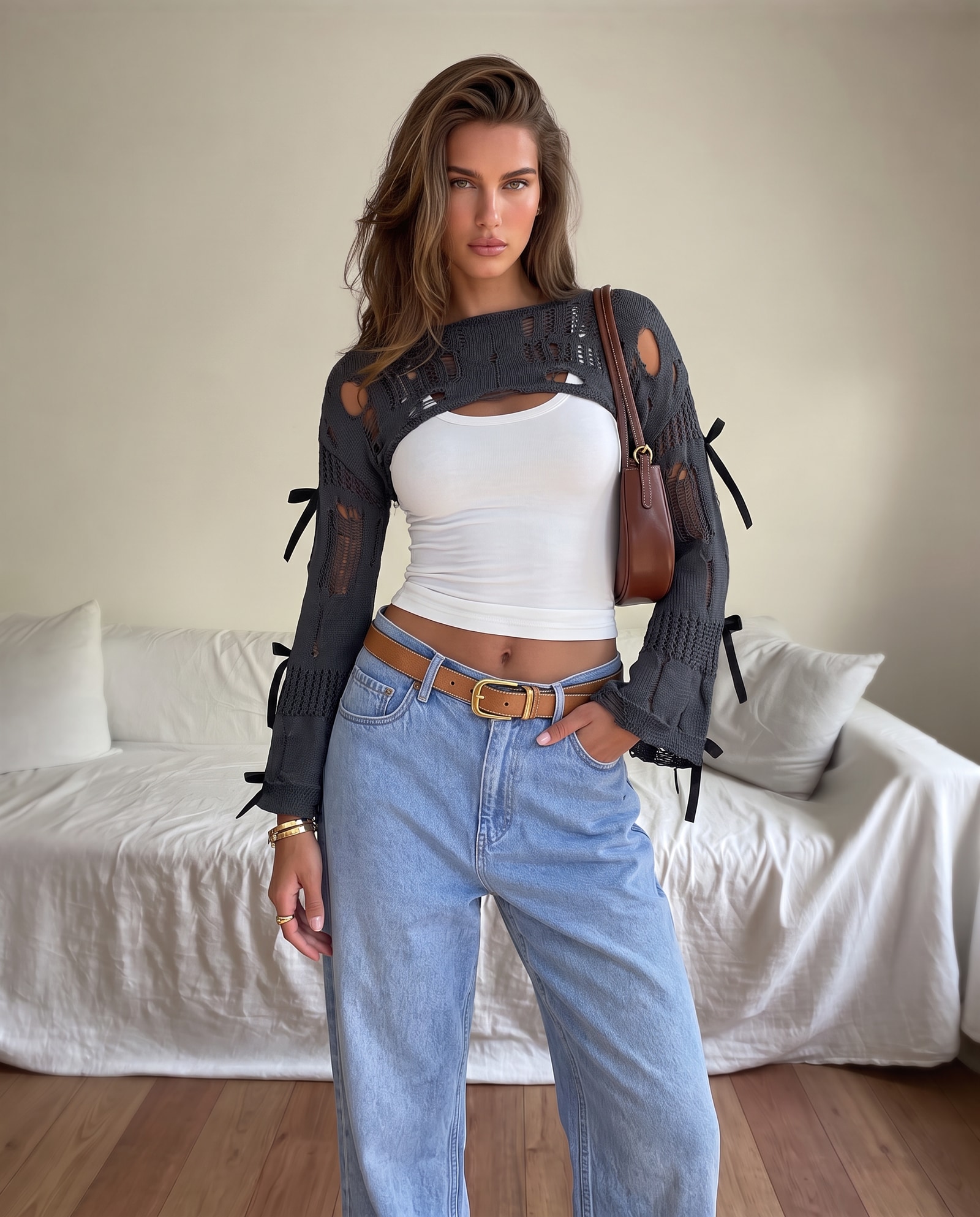 Us ROMWE Kawaii Spring Casual Cute &amp; Soft Cropped Loose Hollow Out Bowknot Shoulder Women Sweater | SHEIN USA