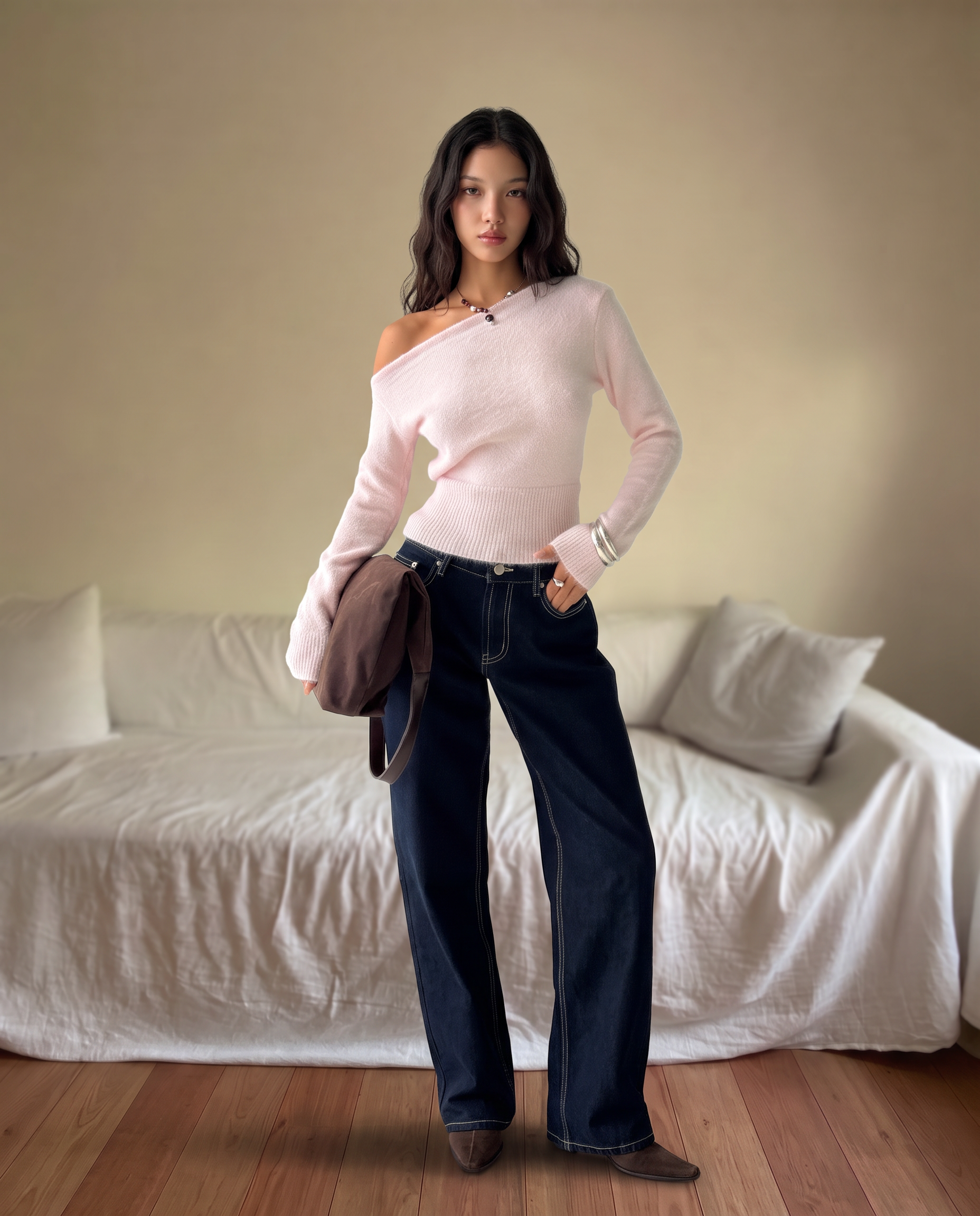 Us Selbey Fluffy Cinched Waist Off Shoulder Top Pink